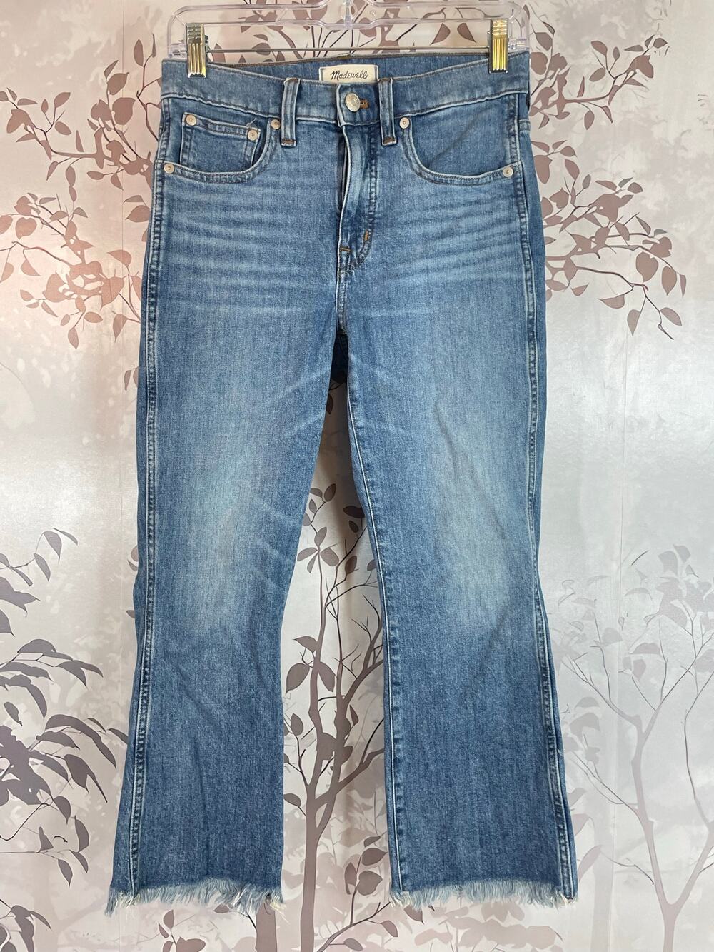 Madewell Cali Demi Boot Raw Fringe Hem Blue Jeans 27P 27 Petite Crop Flare
